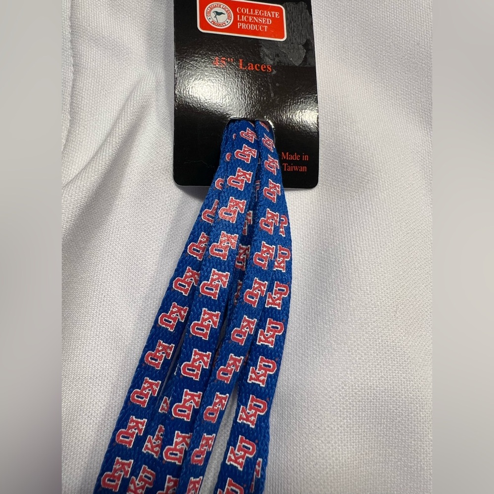 KU Kansas Jayhawks Men's Crew Socks - White and Multicolor and new shoe strings - Picture 7 of 8